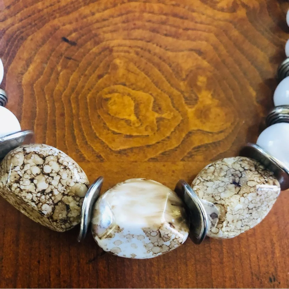 Handcrafted repurpose mixed material chunky bead necklace - Picture 8 of 9